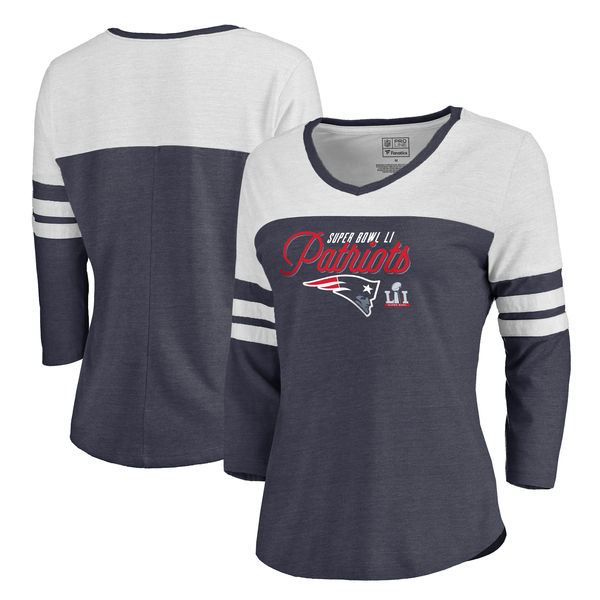 New England Patriots Pro Line by Fanatics Branded Women's Super Bowl LI Bound Contender Raglan V-Neck T-Shirt - Heathered Navy